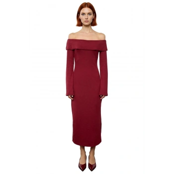 Kadın Carmen Yaka Bodycon Kalıp Midi Boy Örme Elbise Soğuk Havalarda Zarafetle Buluşun Kaliteli