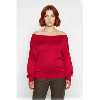 Kadın Carmen Yaka Düz Triko Kazak İnce Yapısı ile İlkbahar Sonbahar Günlük Şıklığı Sunar Kaliteli