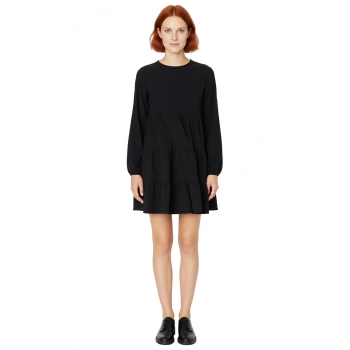 Kadın Casual A Line Uzun Balon Kol Bürümcük Dokulu Örme Bisiklet Yaka Mini Elbise Sonbahar Kış Stili