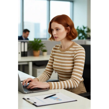 Kadın Casual Çizgili Bisiklet Yaka Fitted Akrilik Uzun Kol Triko Basic Günlük Kazak Kaliteli