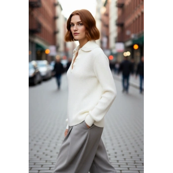 Kadın Casual Devrik Yaka Taş İşlemeli Düşük Kol Triko Kazak Sonbahar Kış Stilinize Konfor Katar