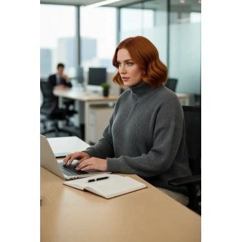 Kadın Casual Ortam Uzun Kollu Selanik Dokuma Regular Kalıp Fermuarlı Dik Yaka Triko Kazak Kaliteli