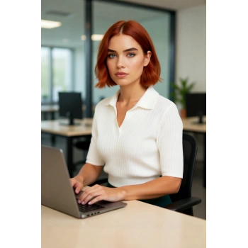 Kadın Casual Ortamlar İçin Ekru Regular Kesim Kısa Kollu Polo Yaka Fitilli Crop Triko Bluz Şık