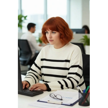 Kadın Casual Ortamlar İçin İdeal Uzun Kollu Orta Kalınlıkta Çizgili Bisiklet Yaka Triko Kazak