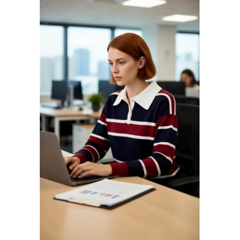 Kadın Casual Triko Polo Yaka Kazak Oversize Rahat Kalıbı ve Renk Bloklarıyla Sonbahar Kış Kaliteli