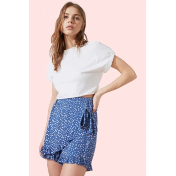 Kadın Çiçekli Dokuma Şort Etek Yüksek Bel Geniş Paça Rahat Kesim Yaz Aylarının Vazgeçilmezi