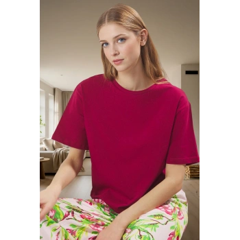 Kadın Çiçekli Pijama Takımı Rahat Pamuklu Örme Kumaş Trend Tasarım Yüksek Kalite Modern Stil