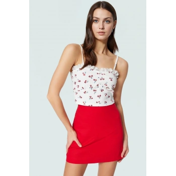 Kadın Çiçekli Waffle Kumaş Fitted Crop Bluz Yüksek Kalite Mükemmel Uyum Rahat Ve Şık