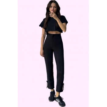 Kadın Cigarette Pantolon Yüksek Bel Dar Paça Dokuma Kumaş Günlük Kullanım Kaliteli Malzeme