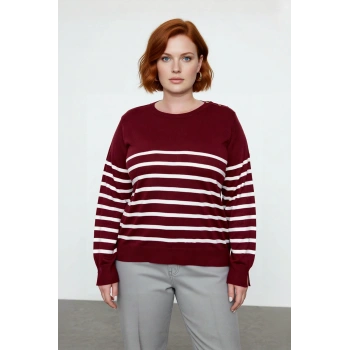 Kadın Çizgili Bisiklet Yaka Relaxed Kalıp Uzun Kollu Triko Kazak Günlük Şıklık ve Konfor Sunar