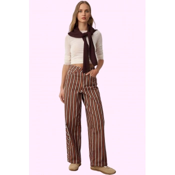 Kadın Çizgili Desenli Normal Bel Geniş Paça Baggy Jean Pantolon Pamuk Günlük Modern Tasarım