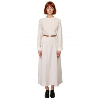 Kadın Çizgili Kemer Detaylı Dokuma Maxi Elbise Hakim Yaka Uzun Kollu A line Kalıp Günlük Şıklık