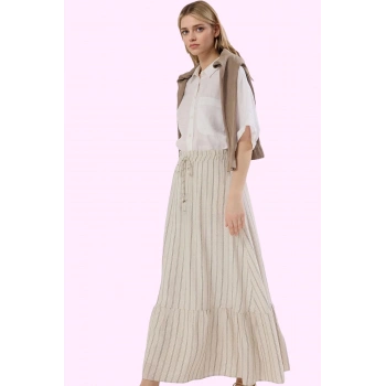 Kadın Çizgili Maxi Etek Lastikli Bel A line Günlük Kombinler Hafta Sonu Yaz Aylarının Vazgeçilmezi