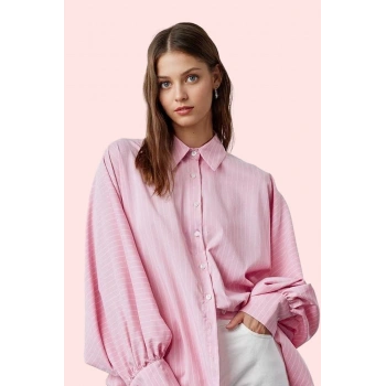 Kadın Çizgili Oversize Gömlek Uzun Kollu Rahat Günlük Stil Hafta Sonu Yaz Aylarının Vazgeçilmezi