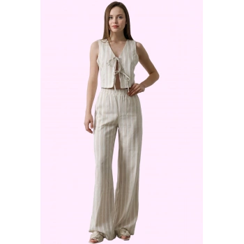 Kadın Çizgili Yüksek Bel Pantolon Pamuk Rahat ve Şık Günlük Stil Yaz Aylarının Vazgeçilmezi