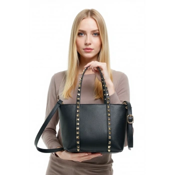 Kadın Çok Amaçlı Zımba Detaylı PU Deri Çanta Elde Ve Omuzda Kullanım