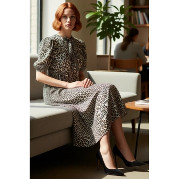 Kadın Cool & Comfort Animal Baskılı A Kesim Maxi Elbise Tam 90 100 Karakter Kaliteli Şık Rahat