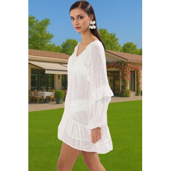 Kadın Crinkle Dokuma Tek Kol Mini Plaj Elbisesi Rahat Yazlık Mükemmel Uyum Özel Tasarım Modern Stil