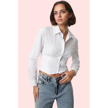 Kadın Crop Gömlek Pamuk Polyester Dokuma Kumaş Şık Tasarım Günlük Kullanım Kaliteli Malzeme