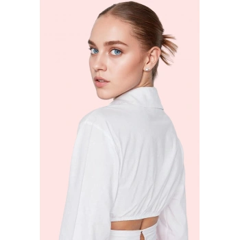 Kadın Crop Gömlek Yaka Poplin Pamuklu Şık Gece Kombinleri Günlük Kullanım Kaliteli Malzeme