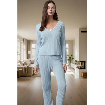 Kadın Dantelli Detaylı Pijama Takımı Rahat Örme Kumaş Seçkin Malzeme Uzun Ömürlü