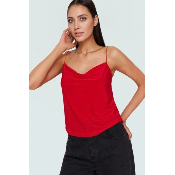 Kadın Degaje Yaka Kolsuz Örme Bluz Rahat Günlük Stil Konforlu Kesim Şık Görünüm