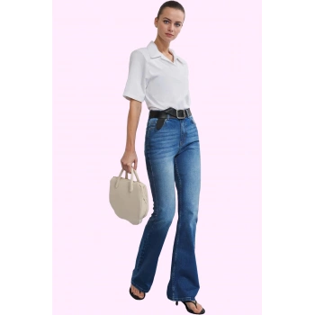 Kadın Denim Flare Jean Pantolon Yüksek Bel Rahat Kesim Günlük Hafta Sonu Dayanıklı Malzeme