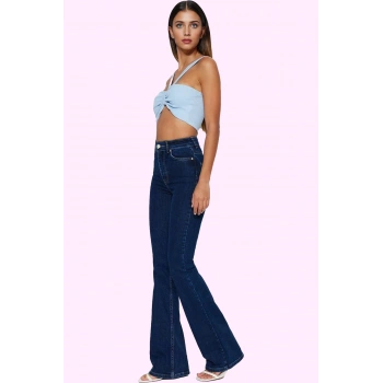 Kadın Denim Flare Jean Yüksek Bel Konforlu Günlük Stil Hafta Sonu Yaz Aylarının Vazgeçilmezi
