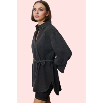 Kadın Denim Gömlek Pamuk Regular Tunik Casual Günlük Kombinler İçin Yaz Aylarının Vazgeçilmezi