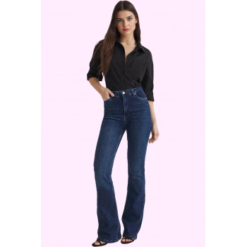 Kadın Denim İspanyol Paça Flare Pantolon Yüksek Bel Günlük Kullanım Yaz Aylarının Vazgeçilmezi