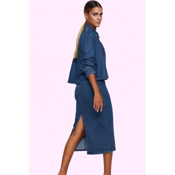 Kadın Denim Kalem Etek Kemerli Midi Boy Günlük Stil Özel Günler Yaz Aylarının Vazgeçilmezi