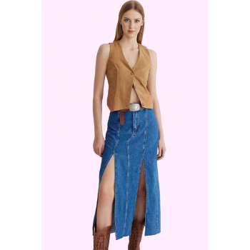 Kadın Denim Midi Etek Yüksek Bel Kalem Kalıp Pamuklu Günlük Stil Yaz Aylarının Vazgeçilmezi