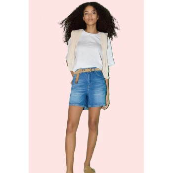 Kadın Denim Şort Yüksek Bel Geniş Paça City Short Günlük Stil Hafta Sonu Dayanıklı Malzeme