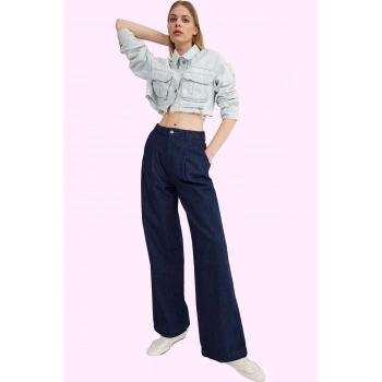 Kadın Denim Wide Leg Pantolon Yüksek Bel Uzun Boy Pamuk Casual Günlük Kullanım Özel Günler