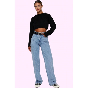 Kadın Denim Yüksek Bel Wide Leg Pantolon Pamuk Tüm Sezonlar İçin Rahatlık Günlük Kombinler