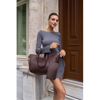 Kadın Deri Görünümlü Geniş Omuz Çantası Günlük El Çantası Fermuarlı Uzun Ömürlü Premium Kalite