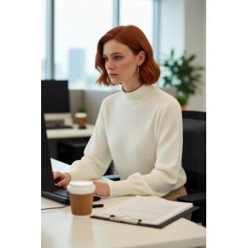 Kadın Dik Yaka Dokulu Balon Kol Regular Kalıp Akrilik Triko Kazak Günlük Ve Rahat Kış Kombinleri