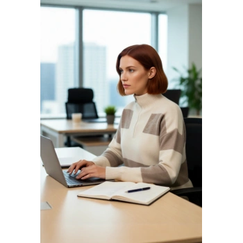 Kadın Dik Yaka Fermuarlı Oversize Çizgili Düşük Kollu Triko Kazak Günlük Şıklık ve Sıcaklık