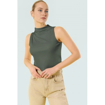 Kadın Dik Yaka Fitted Polyester Kaşkorse Bluz Özel Tasarım Premium Kalite