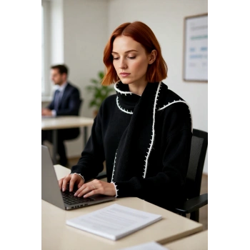 Kadın Dik Yaka Oversize Triko Kazak Şal Detayları İle Kış Kombinlerinize Elegans Katın Kaliteli