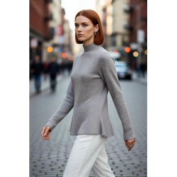 Kadın Dik Yaka Triko Kazak Kış Sezonu İçin Regular Kalıp Şık Ve Rahat Günlük Kombinlerin