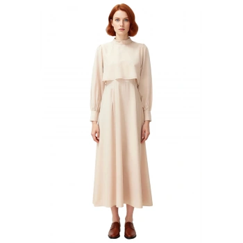 Kadın Dik Yaka Uzun Kollu A Line Dokuma Elbise Düz Deseniyle Günlük Şıklık ve Konfor Sunar