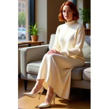 Kadın Dik Yaka Uzun Kollu Düz Maxi Triko Elbise Rahat Shift Kalıp Kışlık Günlük Şıklık Sunar