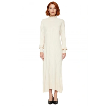 Kadın Dik Yaka Uzun Kollu Düz Maxi Triko Elbise Rahat Shift Kalıp Kışlık Günlük Şıklık Sunar
