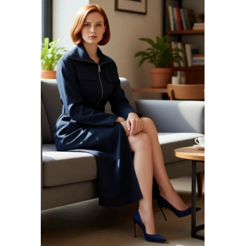 Kadın Dokuma Gabardin Midi Gömlek Elbise Fermuarlı Standart Uzun Kol Astarsız Şık Rahat Kaliteli