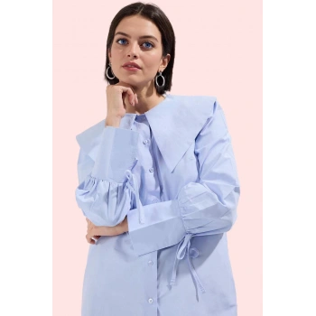 Kadın Dokuma Gömlek Yaka Detaylı Uzun Kollu Günlük Stil Hafta Sonu Yaz Aylarının Vazgeçilmezi