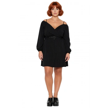 Kadın Dokuma Kemer Detaylı Düşük Kol A Kesim V Yaka Mini Elbise Günlük Şıklık İçin İdealdir