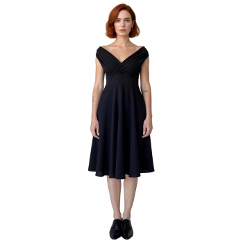 Kadın Dokuma Krep Kumaş Midi Boy Skater Siluet Özel Günler İçin Kolsuz Şık Abiye Elbise Kaliteli