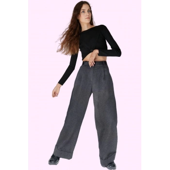 Kadın Dokuma Palazzo Pantolon Yüksek Bel Geniş Paça Rahat Günlük Yaz Aylarının Vazgeçilmezi