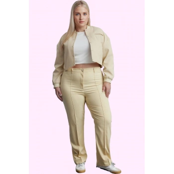 Kadın Dokuma Pantolon Yüksek Bel Geniş Paça Poliviskon Kumaş Günlük Kullanım Modern Tasarım